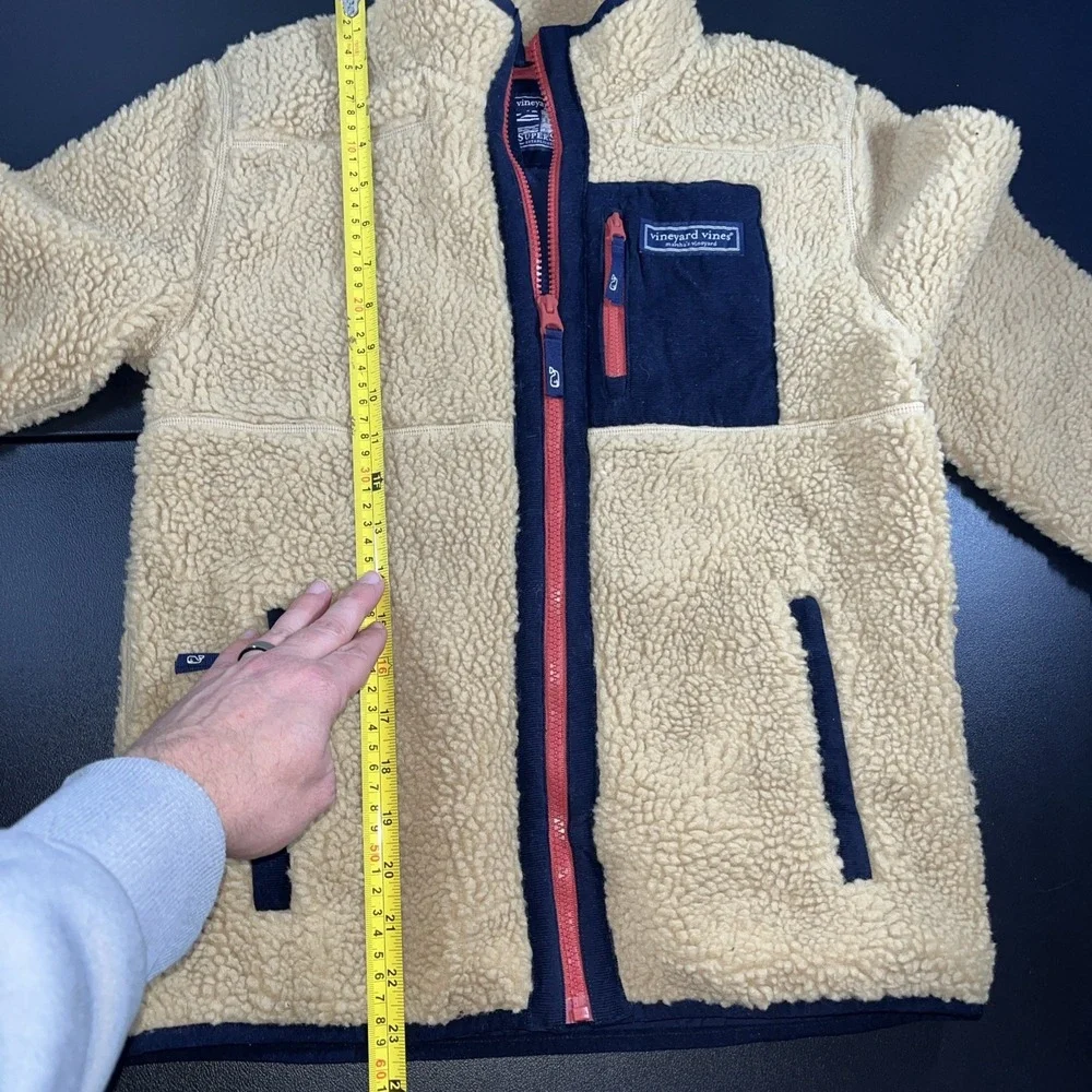 Vineyard Vines M Medium Boys SuperShep Fleece Jacket Beige Tan Sherpa Full Zip